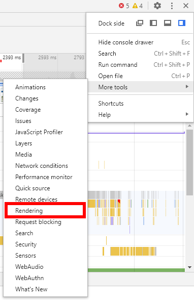 CLS in Chrome Developer Tools - Rendering Options