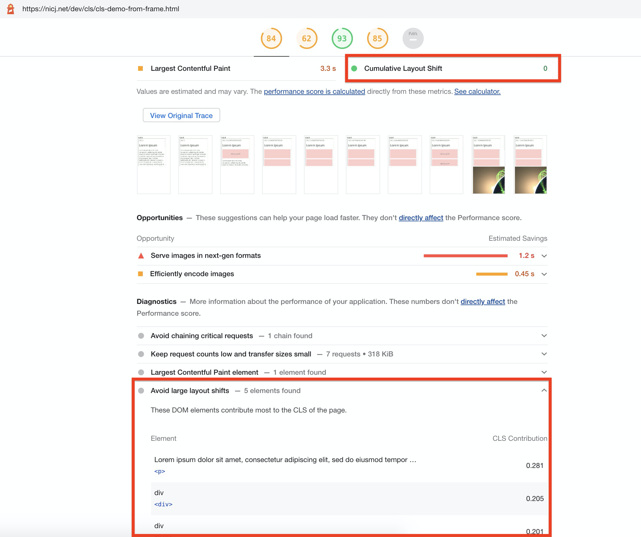 CLS in IFRAMEs in Dev Tools