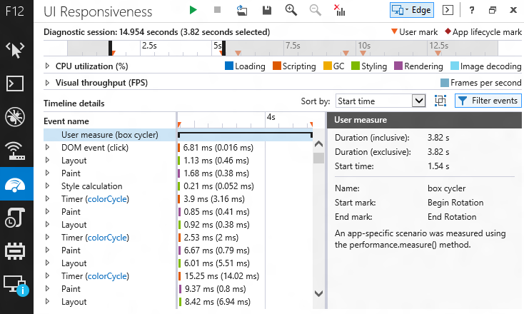 UserTiming in IE F12 Dev Tools